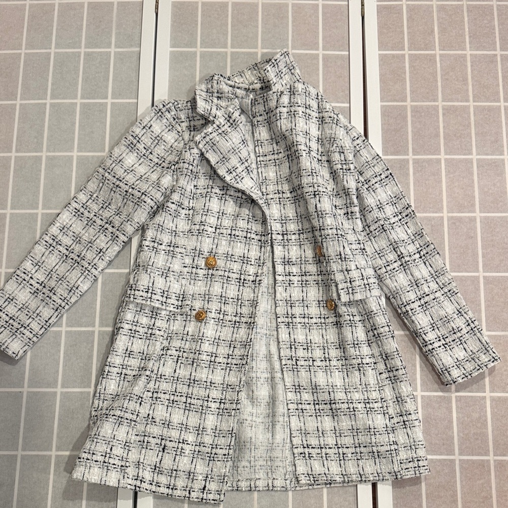 SHEIN Textured Gray and White Fabric Coat